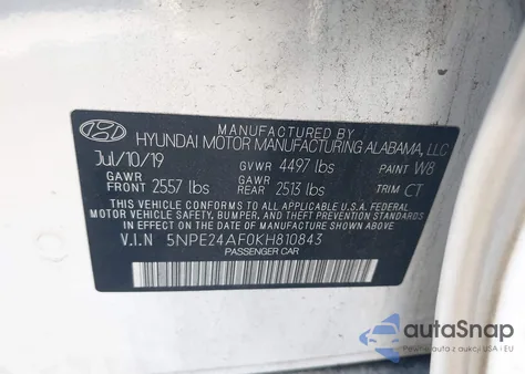 2019 Hyundai Sonata Se из США, поврежденный, VIN 5NPE24AF0KH810843